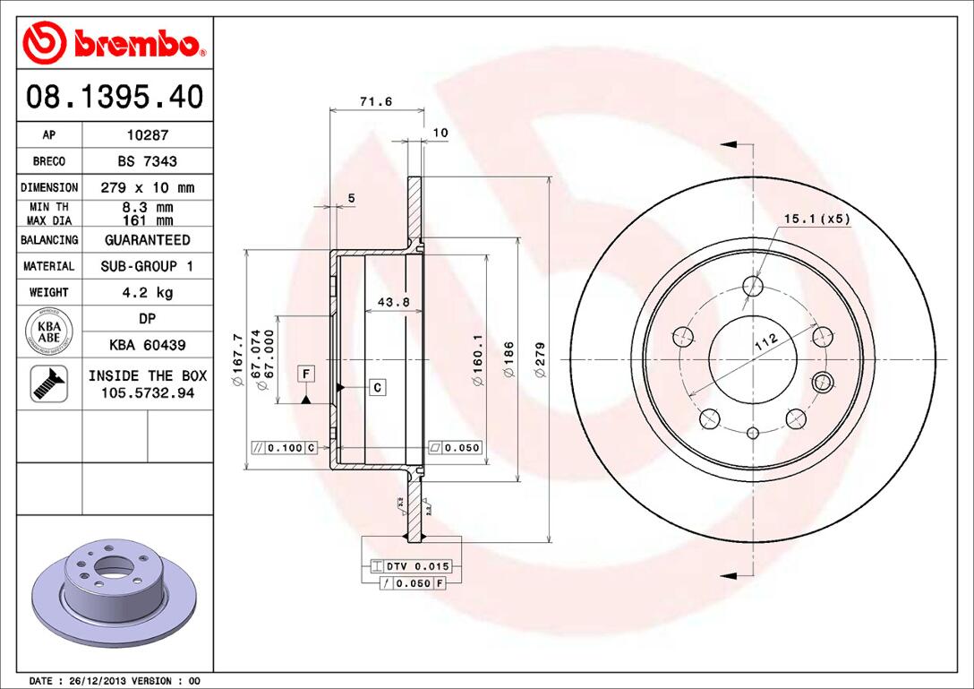 Mercedes Brembo Disc Brake Rotor – Rear (279mm) 126423001264