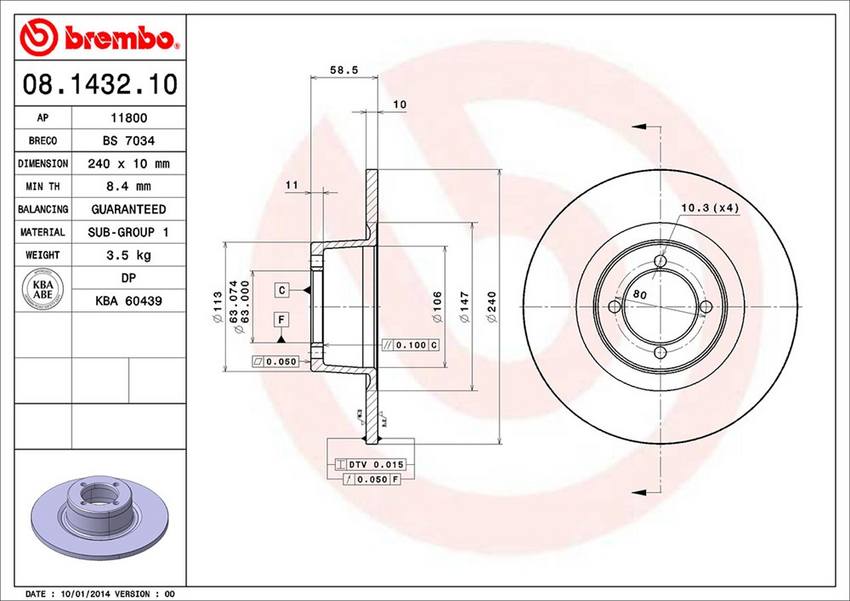 BMW Brembo Disc Brake Rotor – Front (240mm) 34111117422