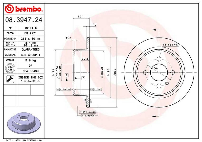 BMW Brembo Disc Brake Rotor – Rear (258mm) 34216755408