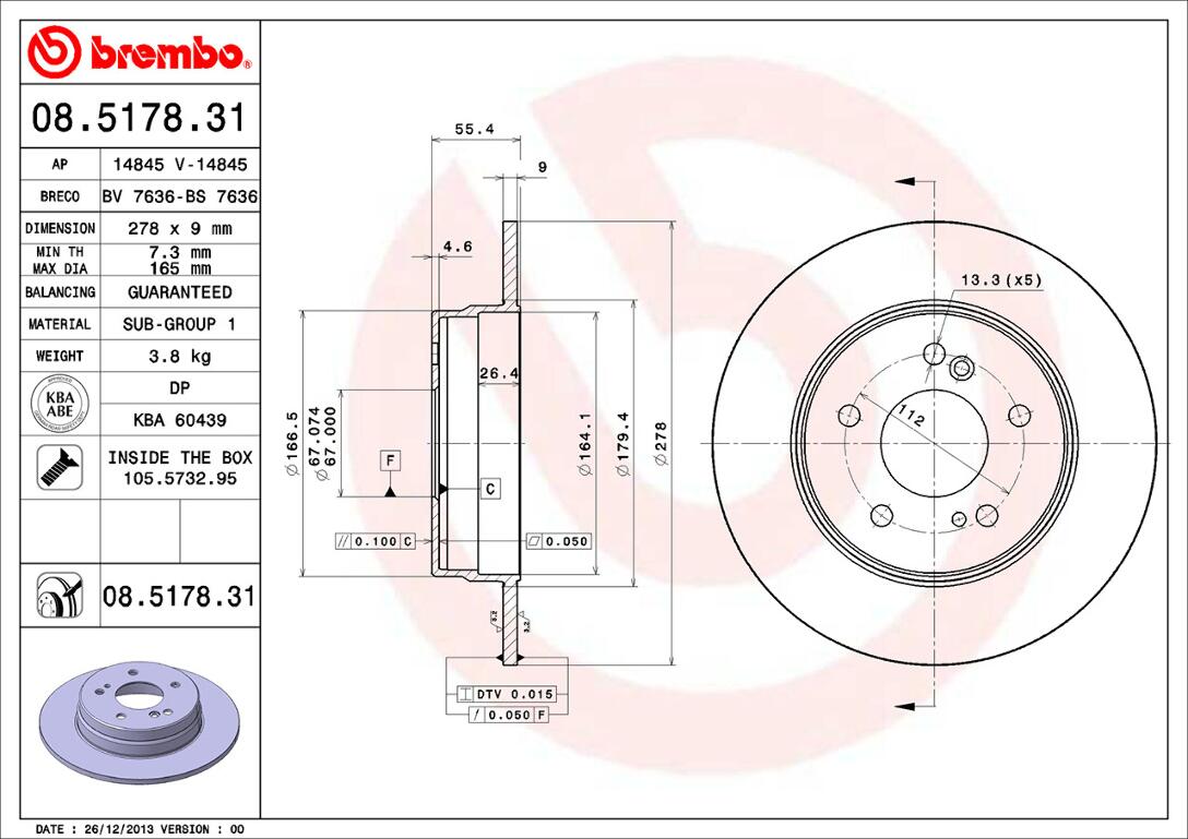 Mercedes Brembo Disc Brake Rotor – Rear (278mm) 2034230112