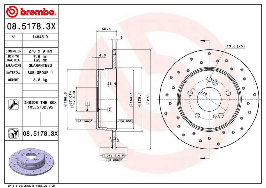 Mercedes Brembo Disc Brake Rotor – Rear (278mm) 2034230112