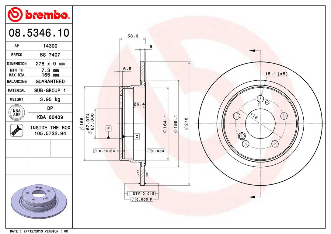 Mercedes Brembo Disc Brake Rotor – Rear (278mm) 1294230012