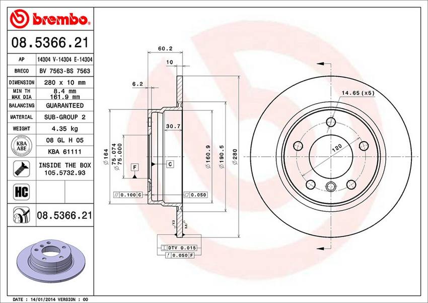 BMW Brembo Disc Brake Rotor – Rear (280mm) 34216864051