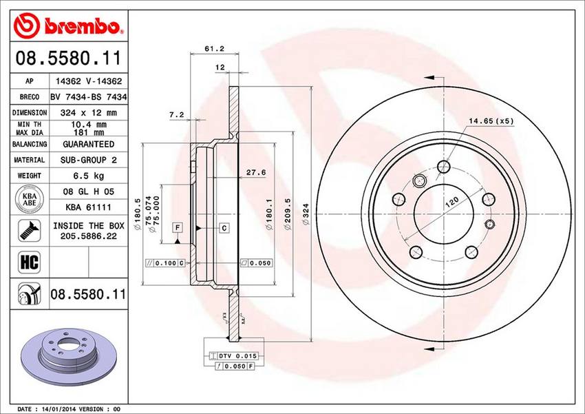 BMW Brembo Disc Brake Rotor – Rear (324mm) 34216757749