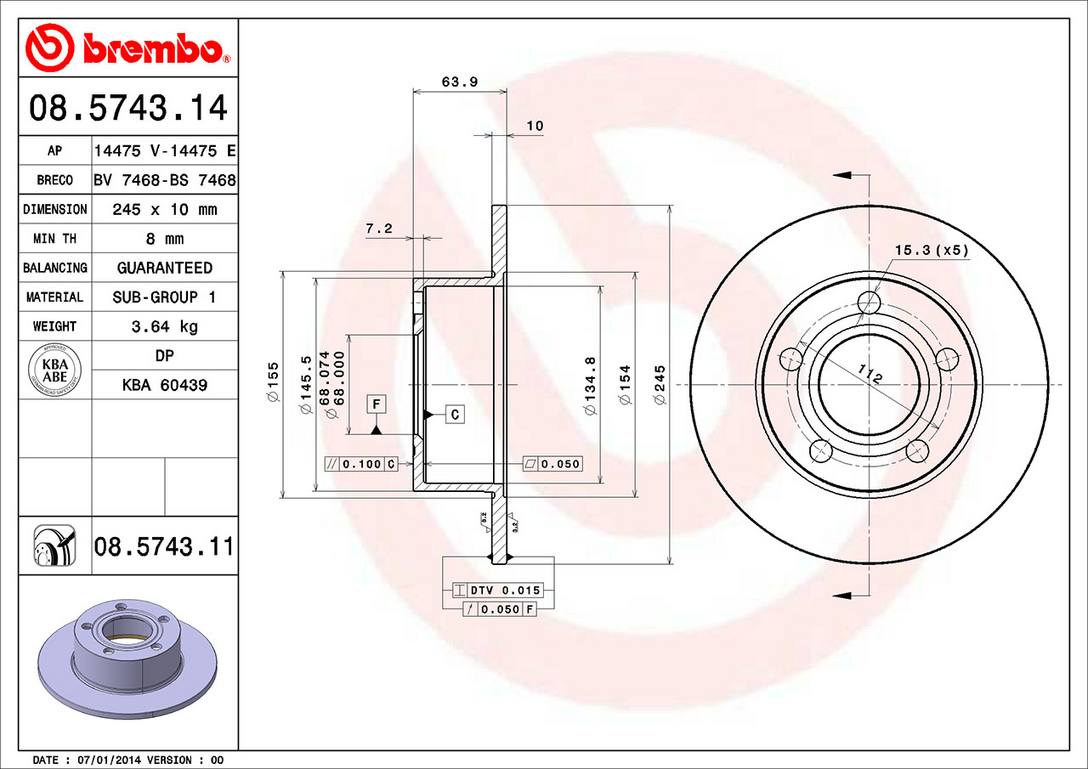 Volkswagen Disc Brake Pad and Rotor Kit – Rear (245mm) (Low-Met) 8E0615601