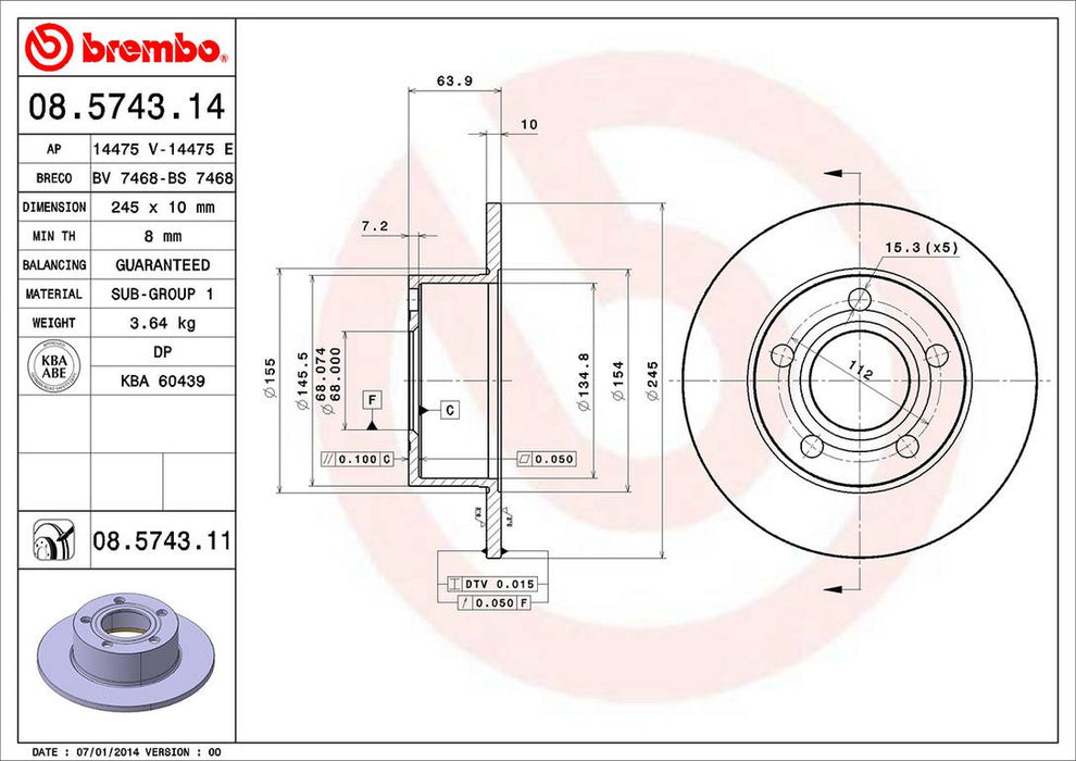 Volkswagen Disc Brake Pad and Rotor Kit – Rear (245mm) (Low-Met) 8E0615601