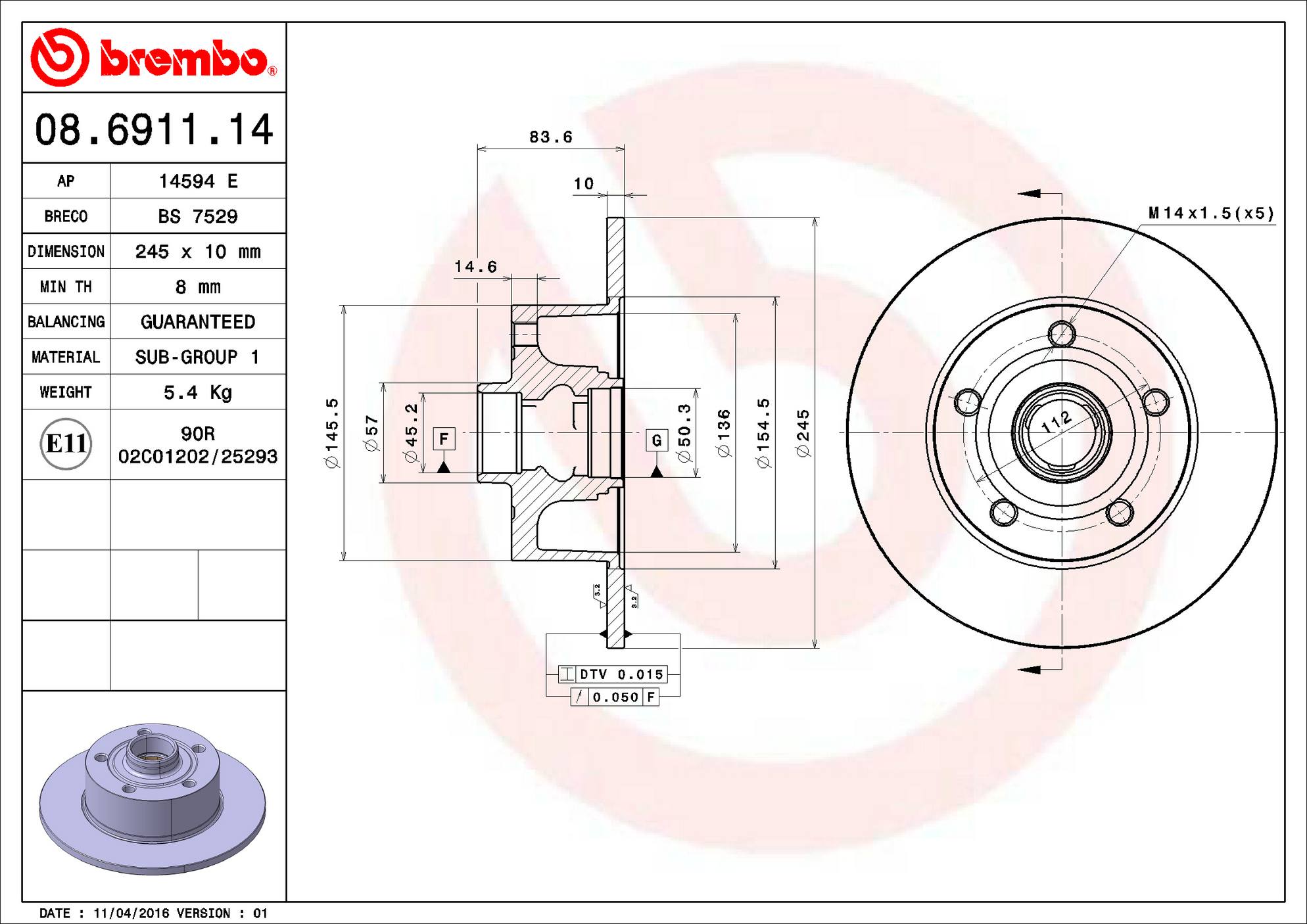 Audi Disc Brake Pad and Rotor Kit – Rear (245mm) (Ceramic) 8D0615601B