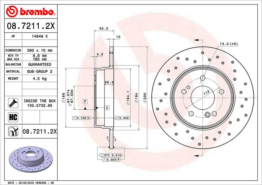 Mercedes Brembo Disc Brake Rotor – Rear (290mm) 210423101264