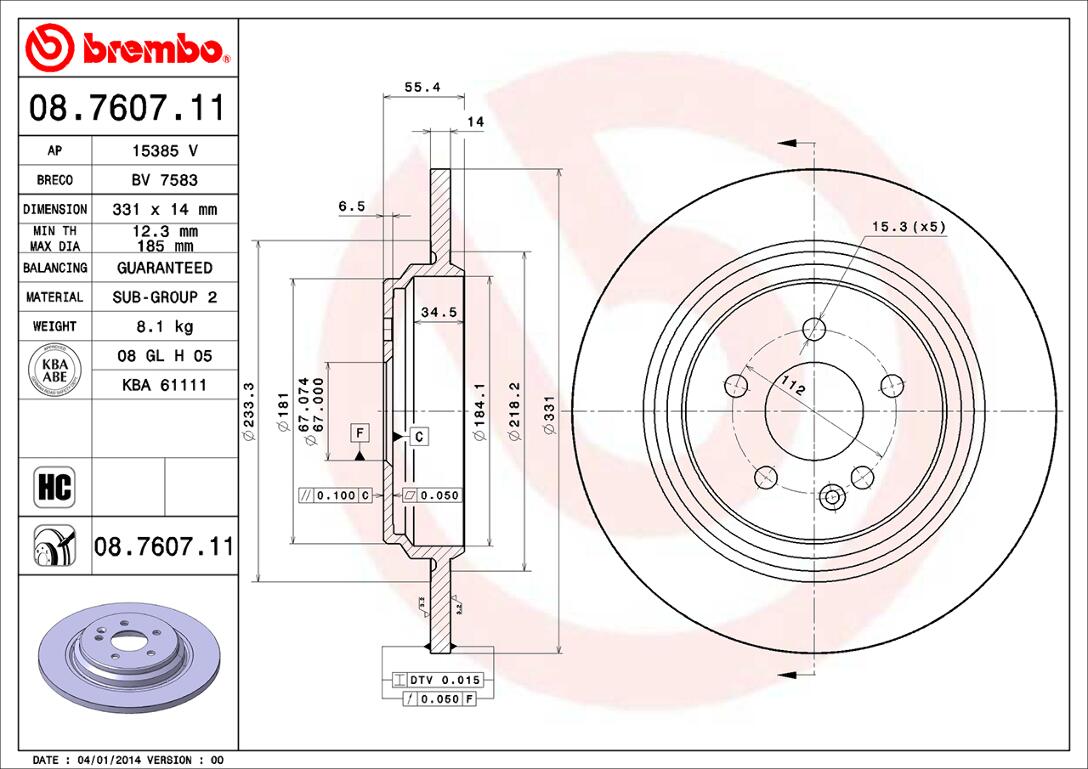 Mercedes Brembo Disc Brake Rotor – Rear (331mm) 1634230212