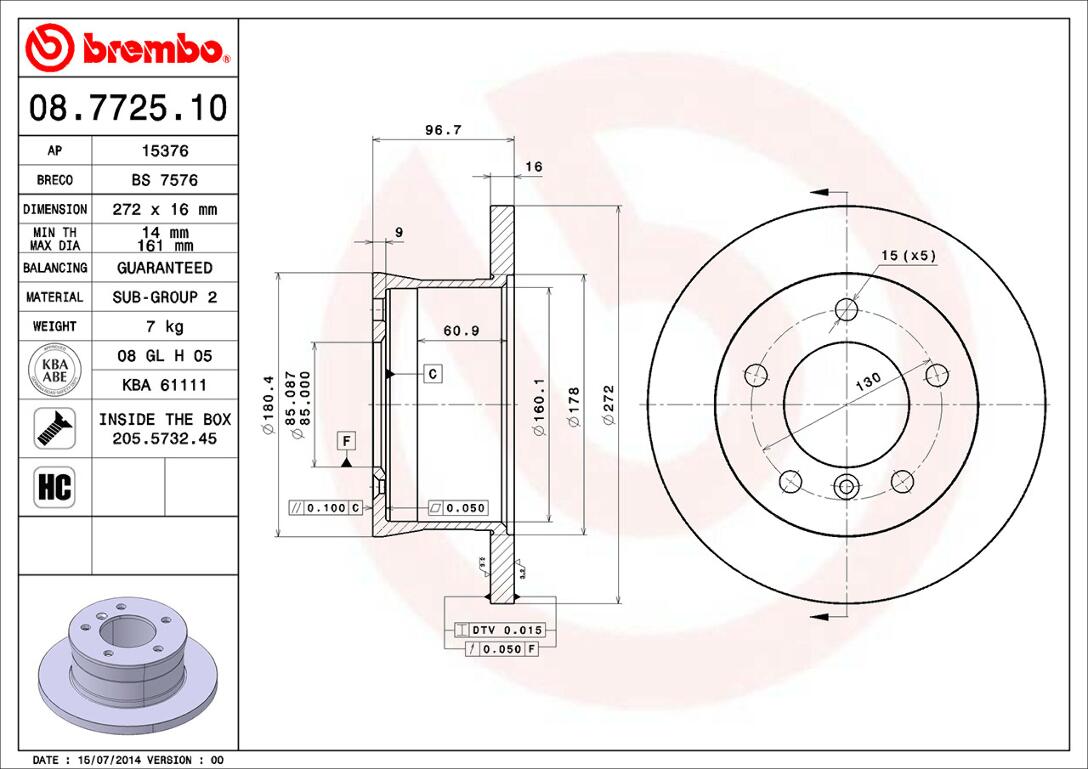 Mercedes Sprinter Brembo Disc Brake Rotor – Rear (272mm) 902423071207