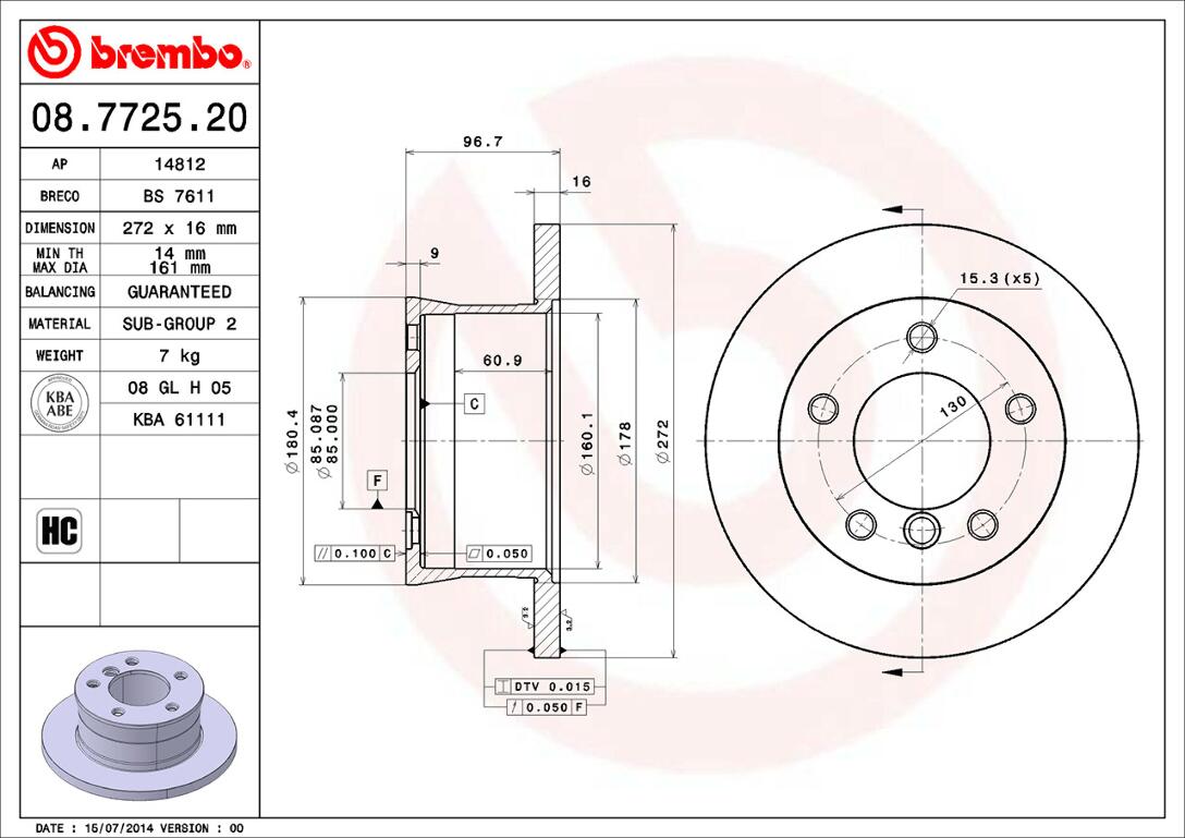 Mercedes Sprinter Brembo Disc Brake Rotor – Rear (272mm) 902423061207