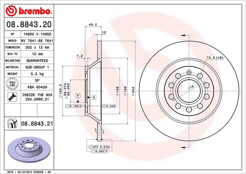 Audi Brembo Disc Brake Rotor – Rear (302mm) 4F0615601E