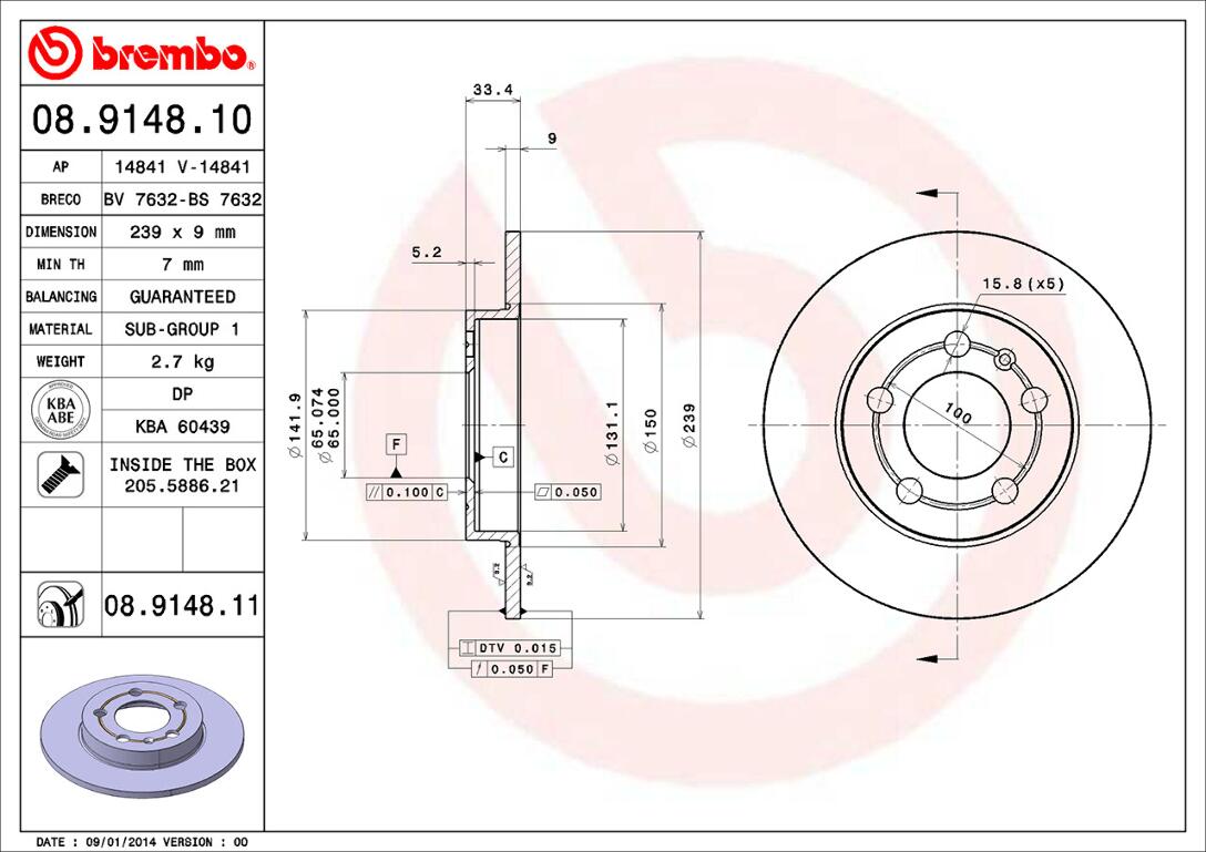 Audi Brembo Disc Brake Rotor – Rear (239mm) 1J0615601D