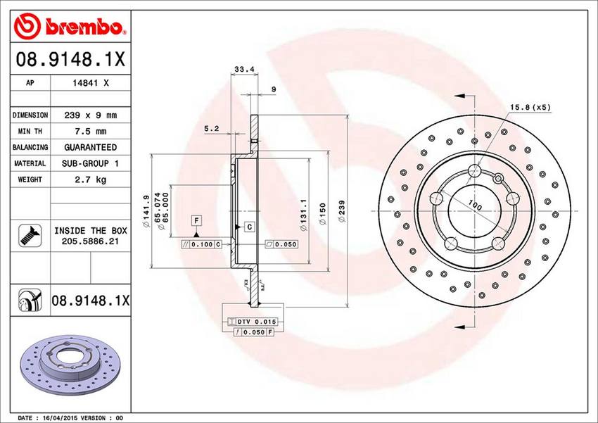 Audi Brembo Disc Brake Rotor – Rear (239mm) 1J0615601D