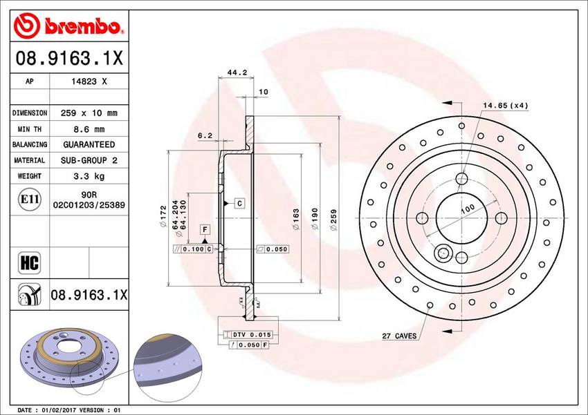 Mini Brembo Disc Brake Rotor – Rear (259mm) 34211503070