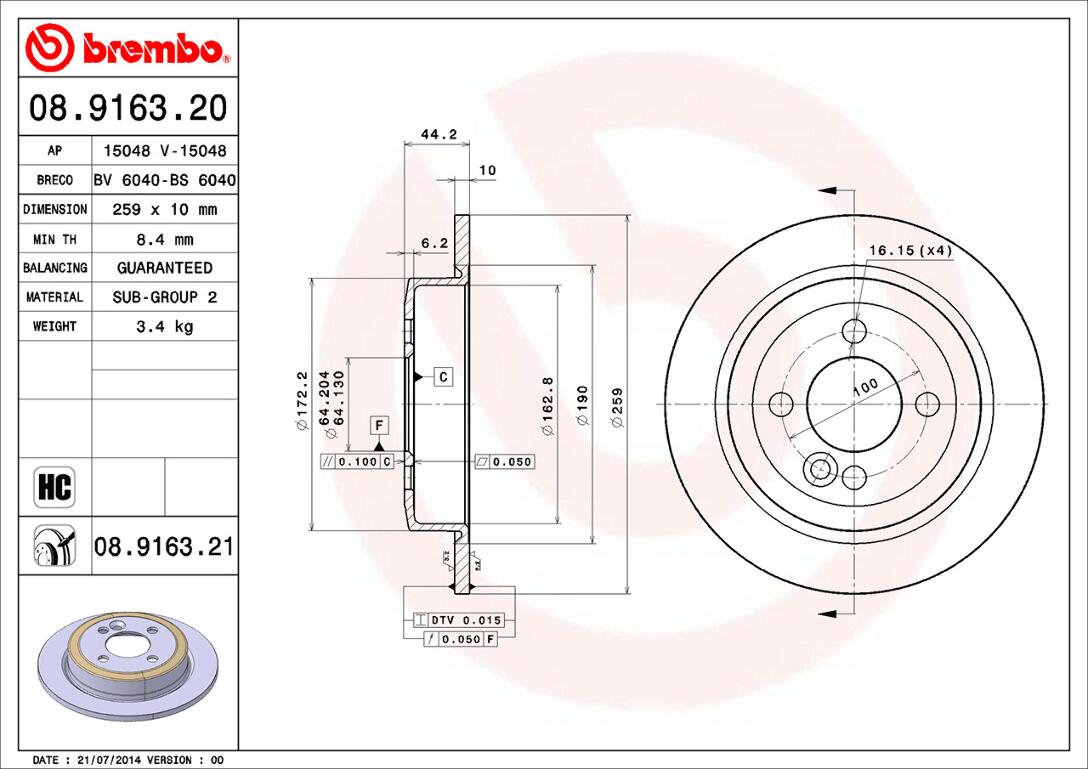 Mini Brembo Disc Brake Rotor – Rear (259mm) 34216774987