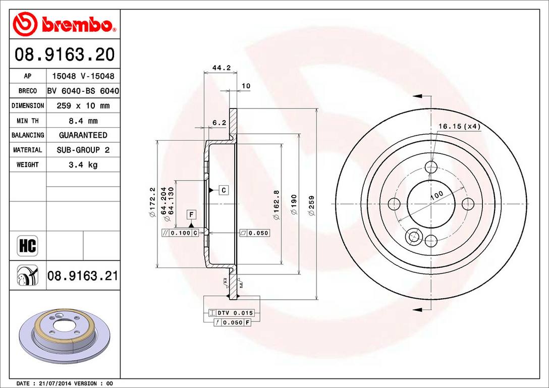 Mini Disc Brake Pad and Rotor Kit -Front and Rear (294mm/259mm) (Low-Met) 34116858652