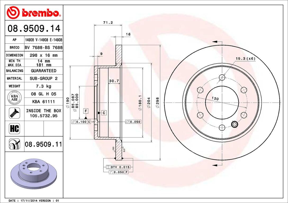 Mercedes Sprinter Brembo Disc Brake Rotor – Rear (298mm) 9064230012