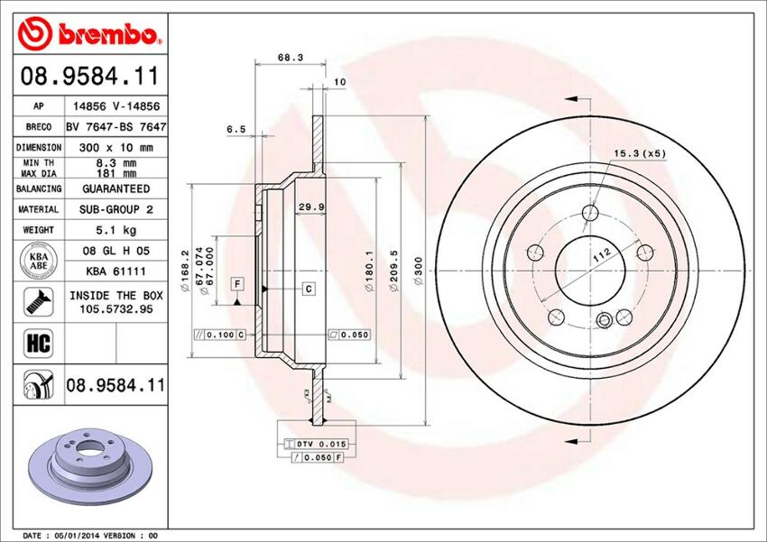 Mercedes Brembo Disc Brake Rotor – Rear (300mm) 000423101207