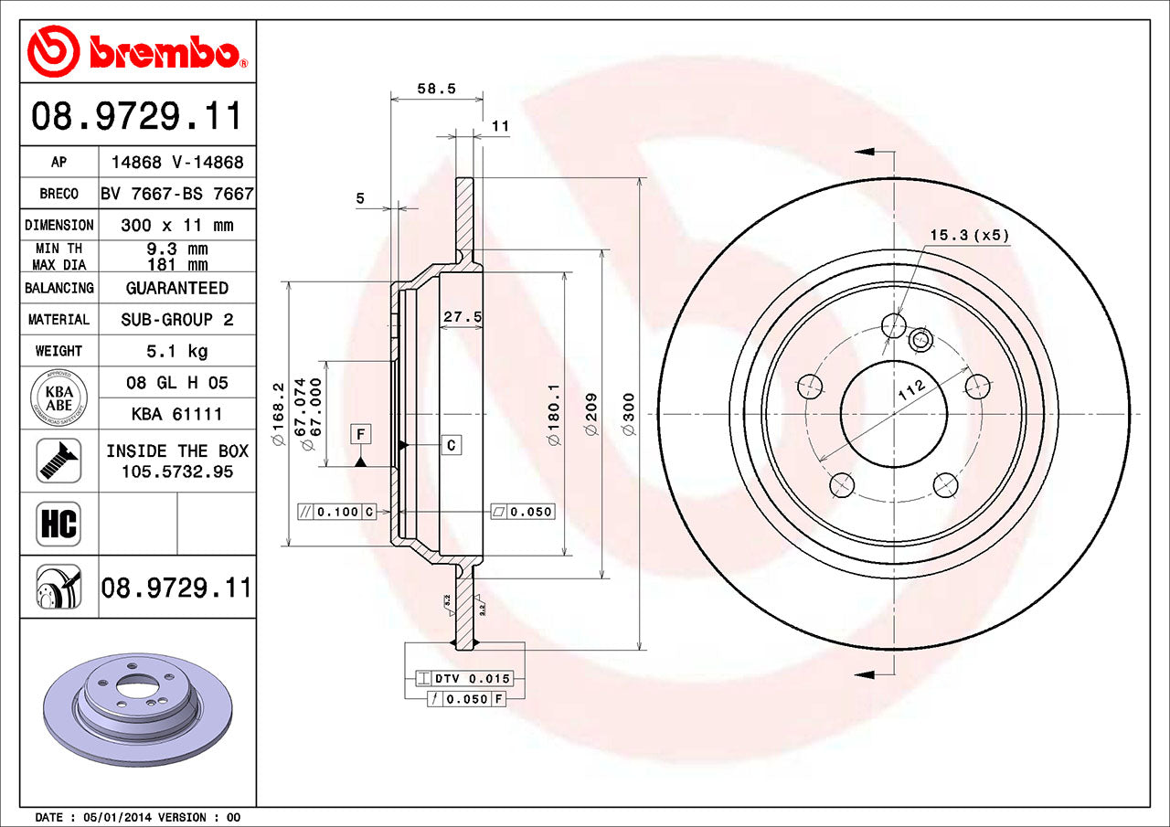 Mercedes Brembo Disc Brake Rotor – Rear (300mm) 220423011264