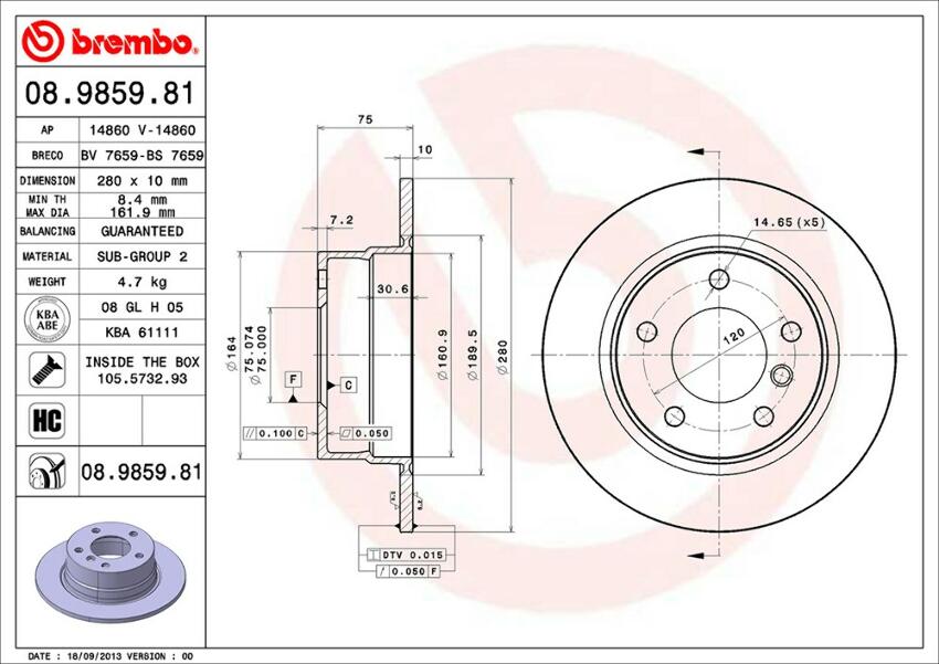 BMW Brembo Disc Brake Rotor – Rear (280mm) 34216794306