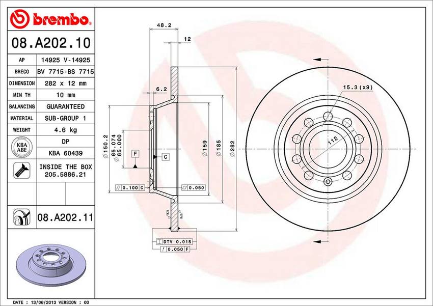 VW Brembo Disc Brake Rotor – Rear (282mm) 5Q0615601G