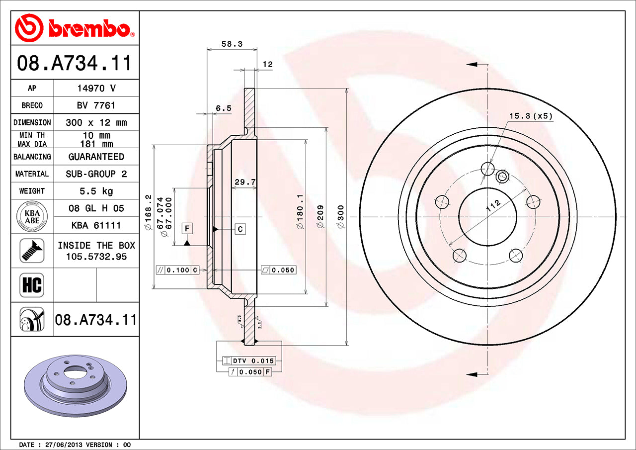 Mercedes Brembo Disc Brake Rotor – Rear (300mm) 221423111207