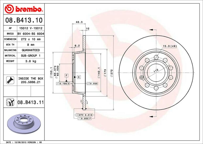 Audi VW Brembo Disc Brake Rotor – Rear (272mm) 5Q0615601D