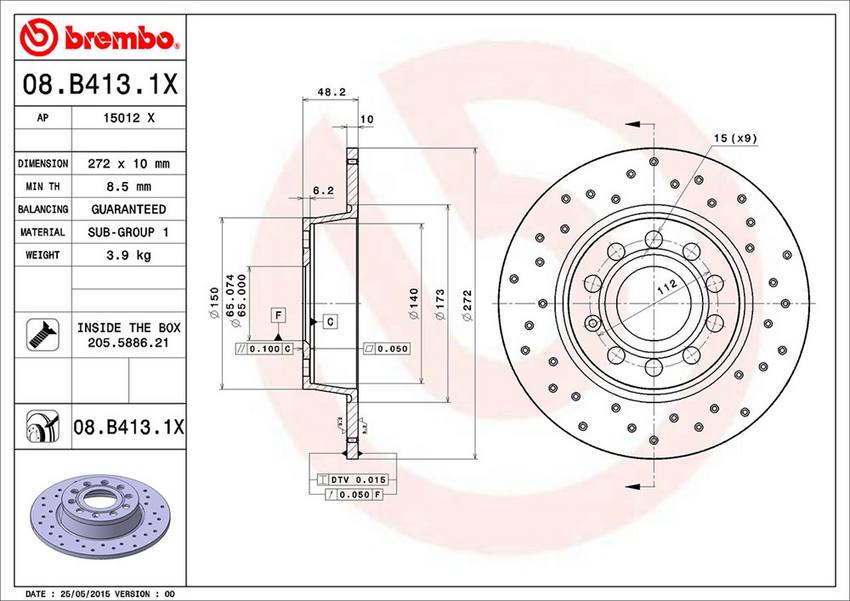 Audi VW Brembo Disc Brake Rotor – Rear (272mm) 5Q0615601D