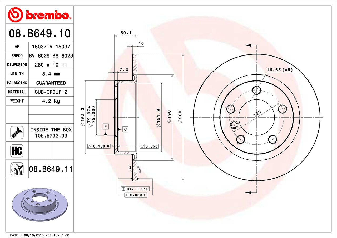 Mini Brembo Disc Brake Rotor – Rear (280mm) 34209804830