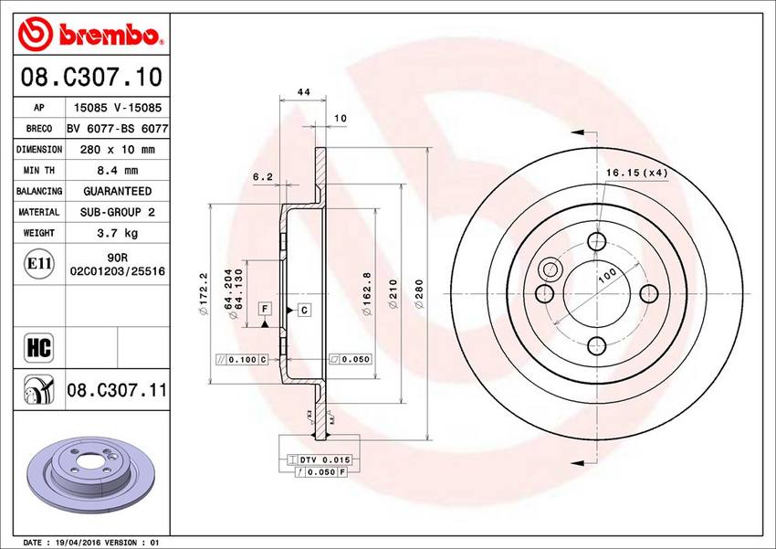 Mini Brembo Disc Brake Rotor – Rear (280mm) 34216784389