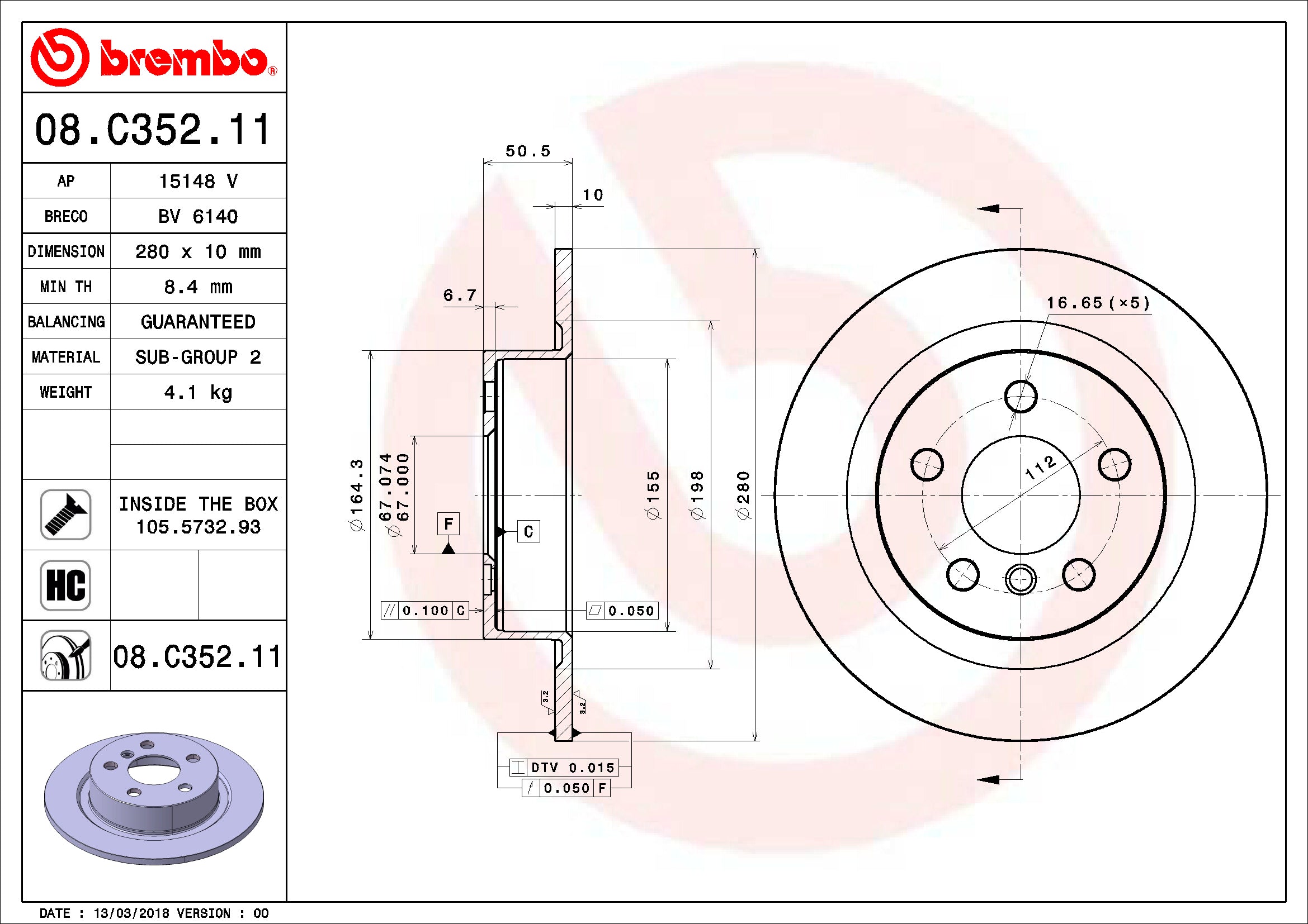 BMW Mini Brembo Disc Brake Rotor – Rear (280mm) 34216799367