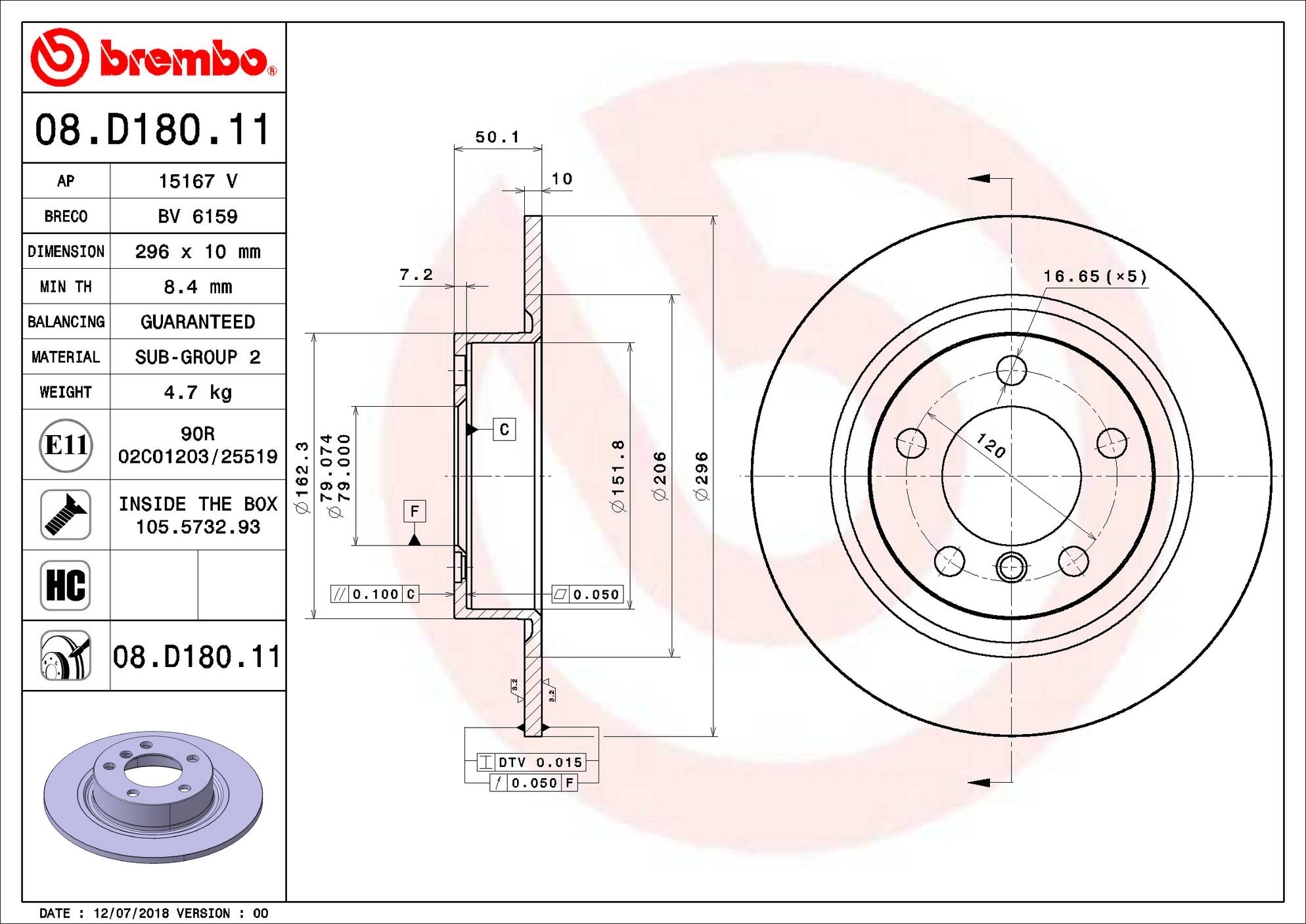 Mini Brembo Disc Brake Rotor – Rear (296mm) 34219811540