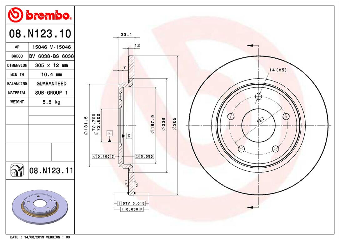 VW Brembo Disc Brake Rotor – Rear (305mm) 7B0615601B