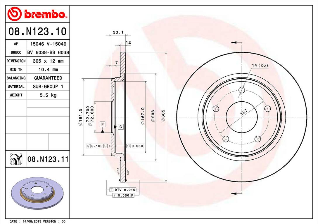 Volkswagen Disc Brake Pad and Rotor Kit – Rear (305mm) (Ceramic) 7B0615601B