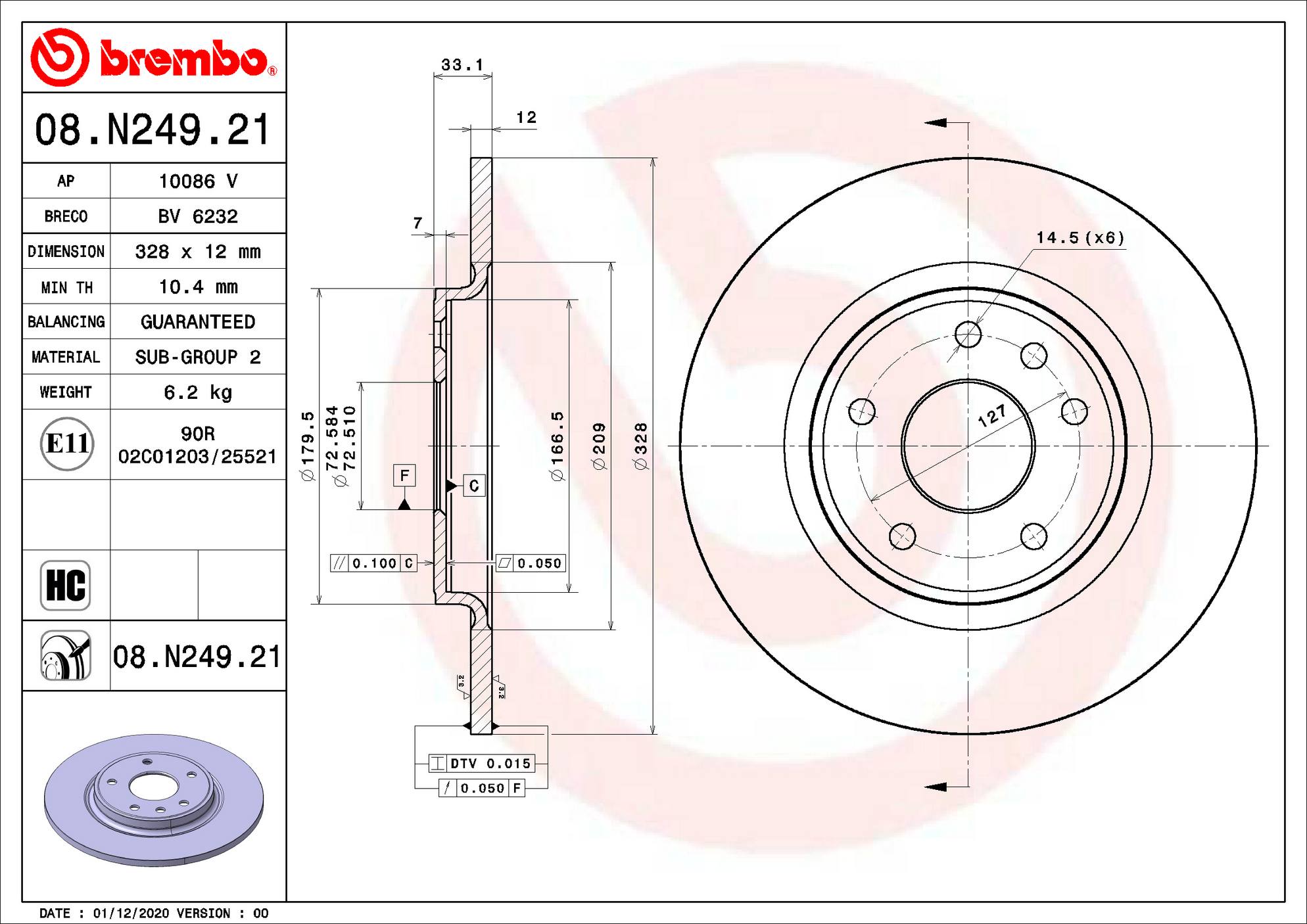 Saab Disc Brake Rotor – Rear – Brembo 04779713AA