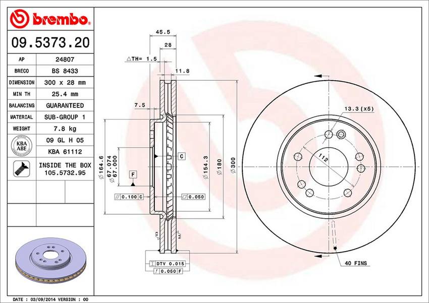 Mercedes Brembo Disc Brake Rotor – Front (300mm) 129421201264