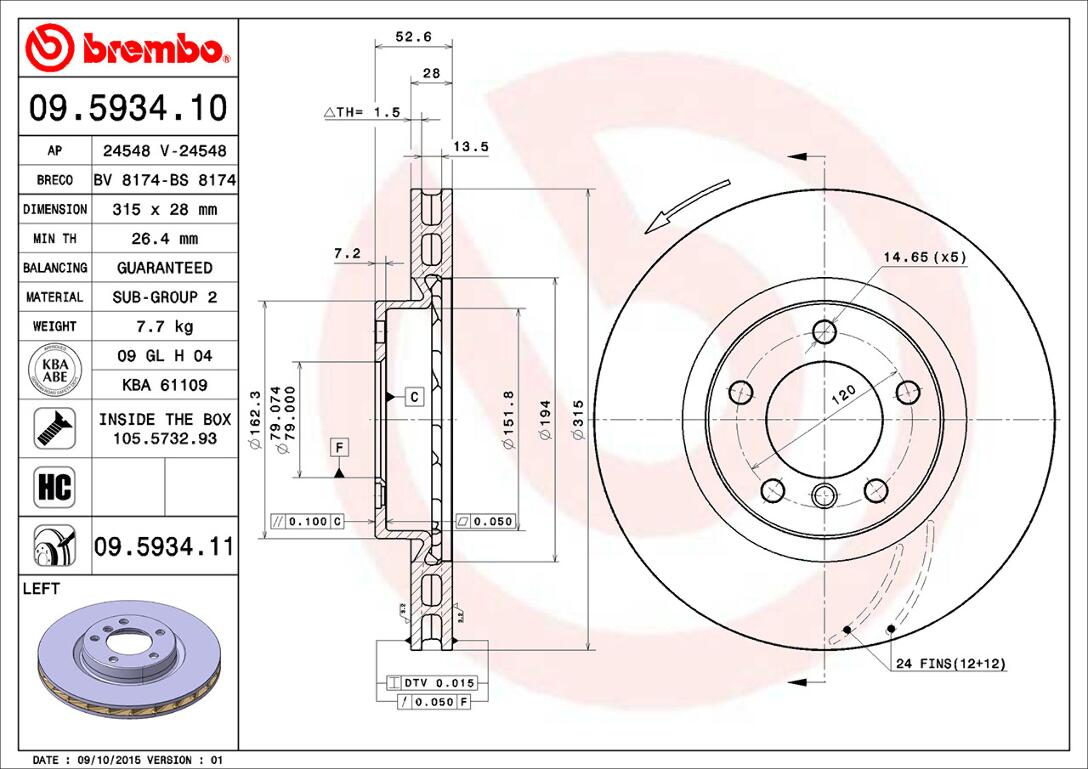 BMW Brembo Disc Brake Rotor – Front Driver Side (315mm) 34112227737