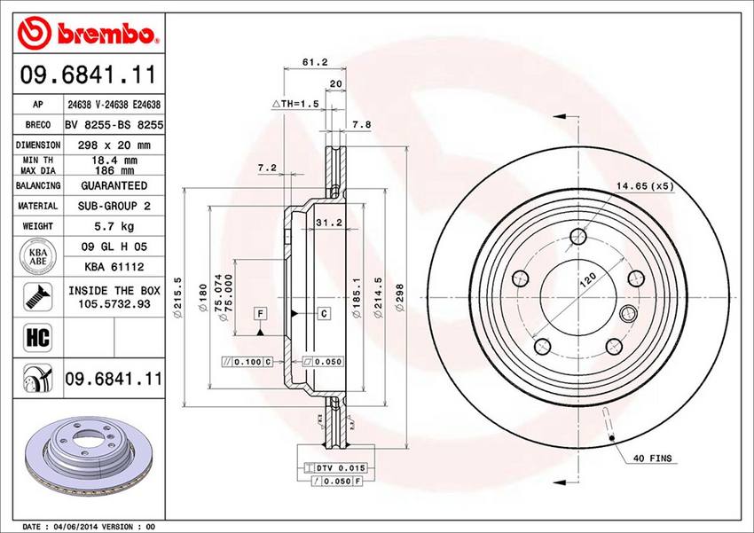 BMW Brembo Disc Brake Rotor – Rear (298mm) 34216767060