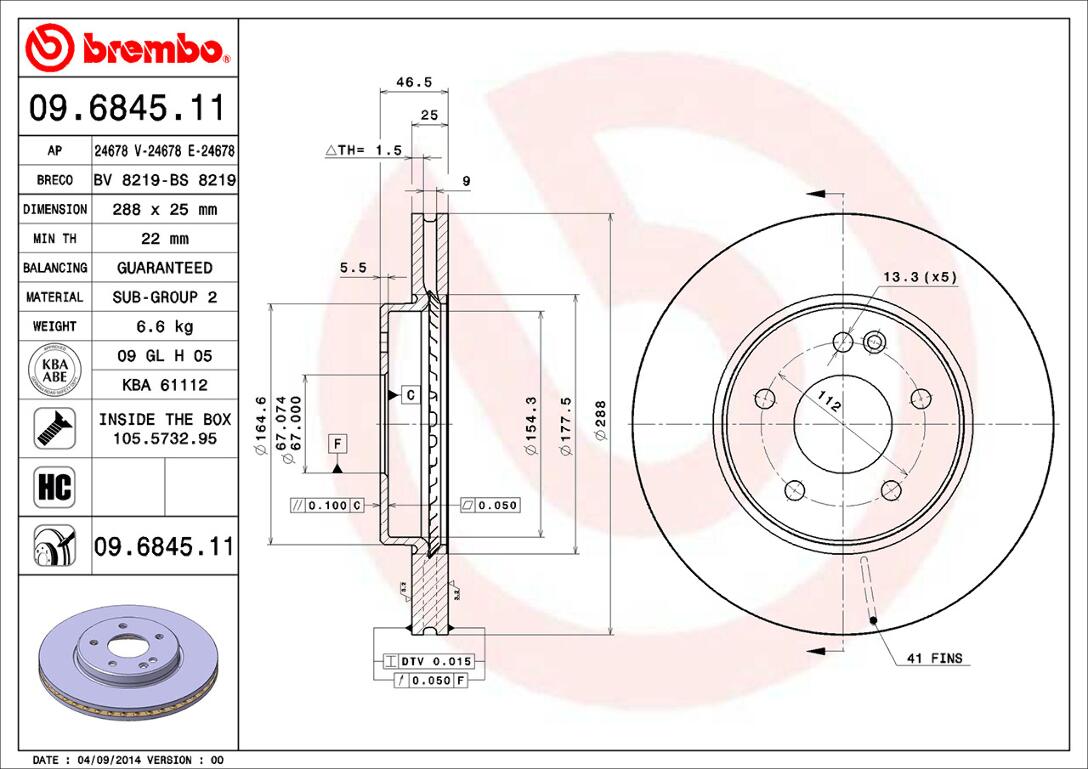 Mercedes Brembo Disc Brake Rotor – Front (288mm) 2034210312