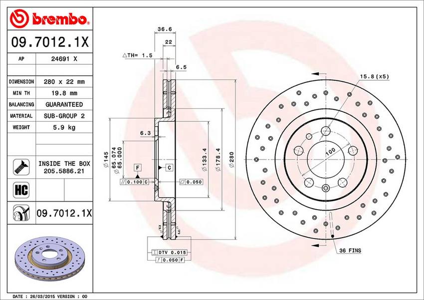 VW Brembo Disc Brake Rotor – Front (280mm) 1J0615301P