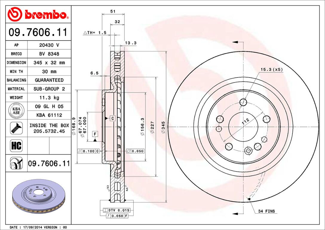 Mercedes Brembo Disc Brake Rotor – Front (345mm) 1634210512