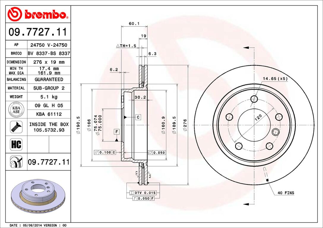 BMW Brembo Disc Brake Rotor – Rear (276mm) 34216864903