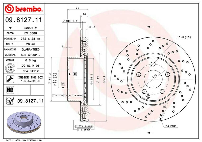 Mercedes Brembo Disc Brake Rotor – Front (312mm) 220421091264