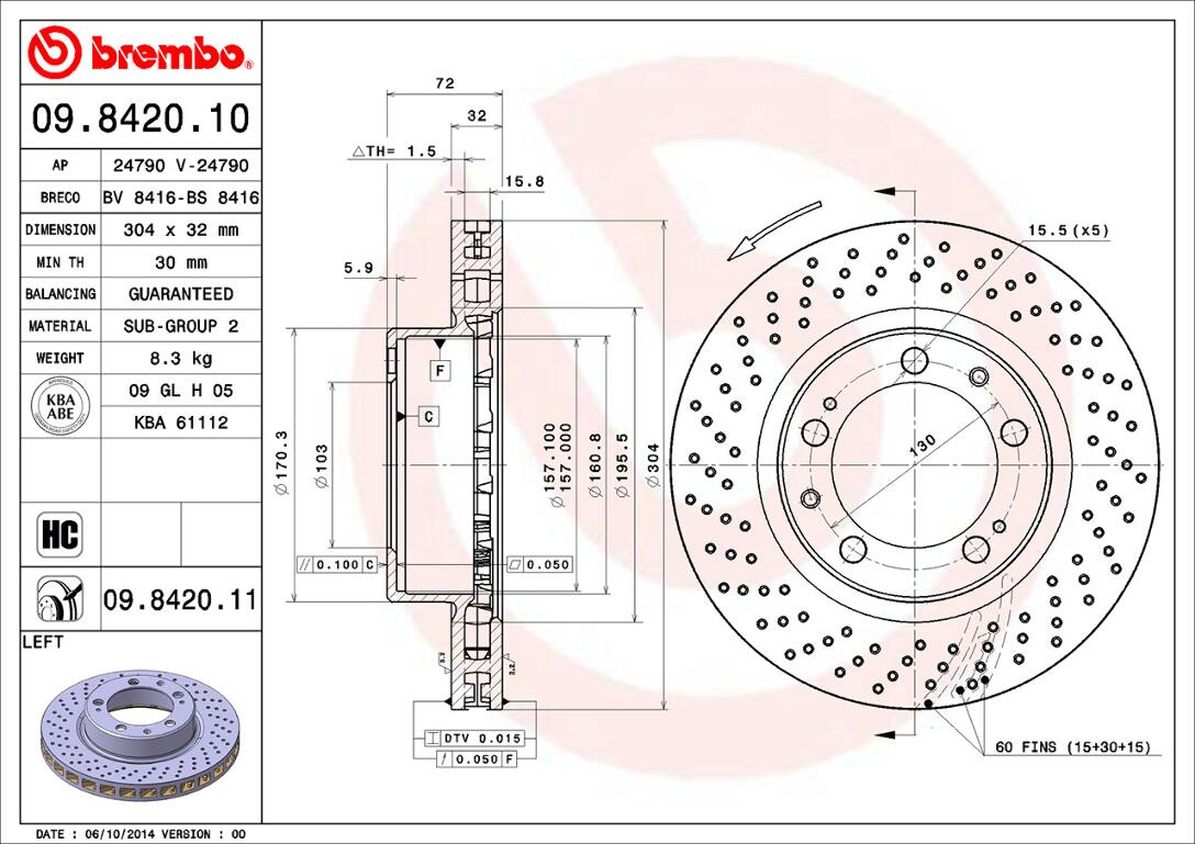 Porsche Brembo Disc Brake Rotor – Front Driver Side (304mm) 99335104301