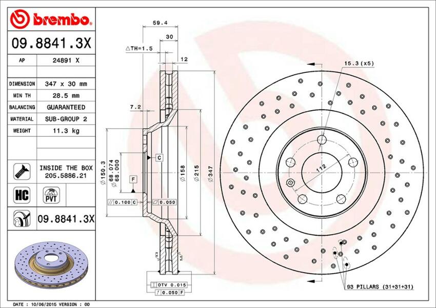 Audi Brembo Disc Brake Rotor – Front (347mm) 4F0615301G