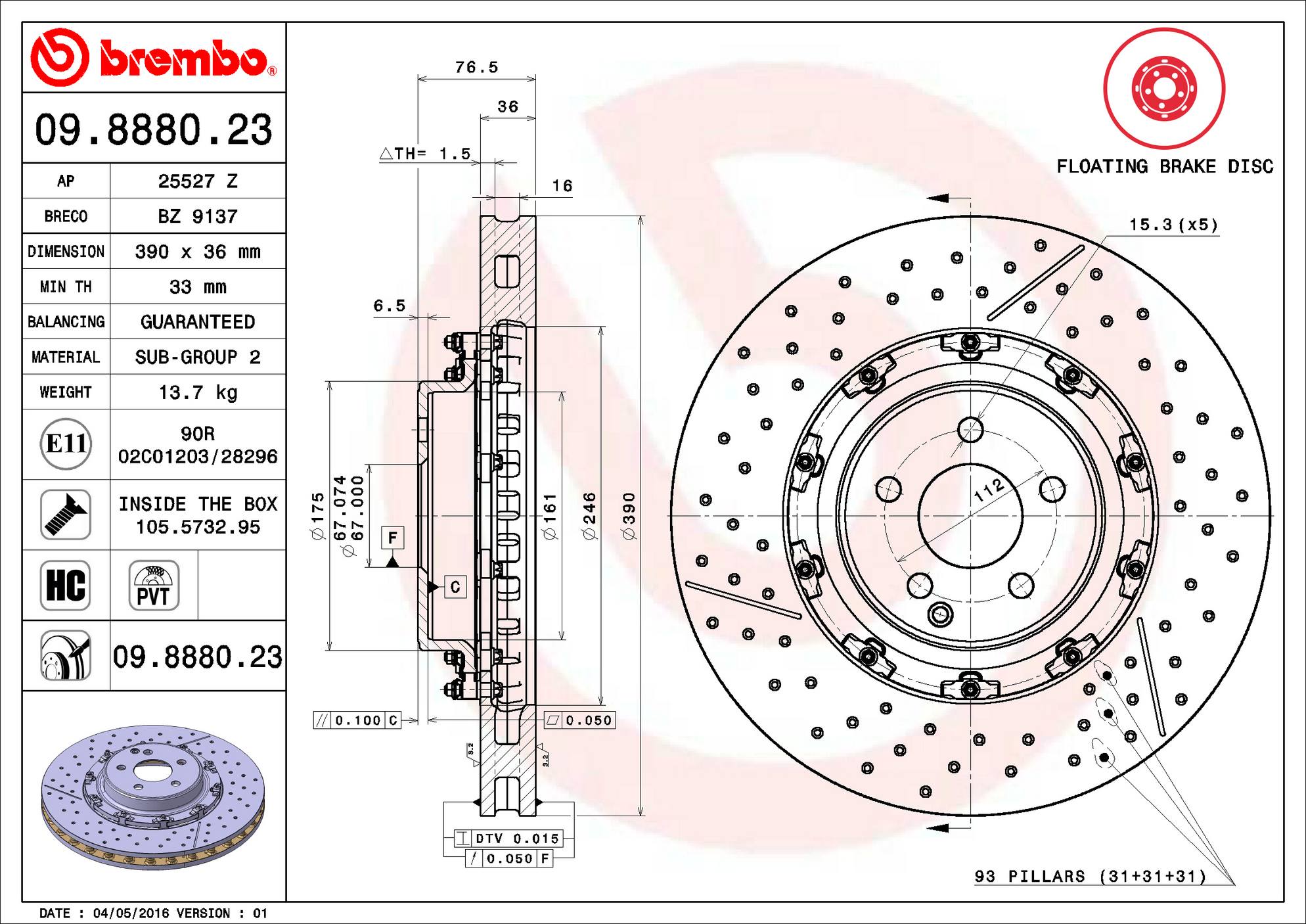 Mercedes Brembo Disc Brake Rotor – Front (390mm) 2204212612