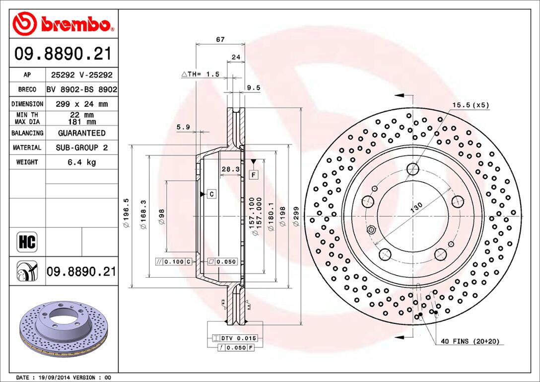 Porsche Brembo Disc Brake Rotor – Rear (299mm) 98735240301