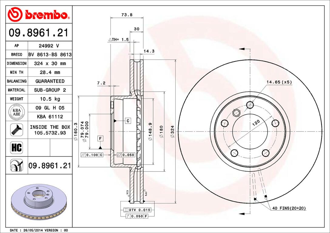 BMW Brembo Disc Brake Rotor – Front (324mm) 34116767059