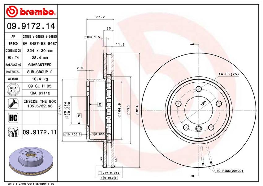 BMW Brembo Disc Brake Rotor – Front (324mm) 34116864906